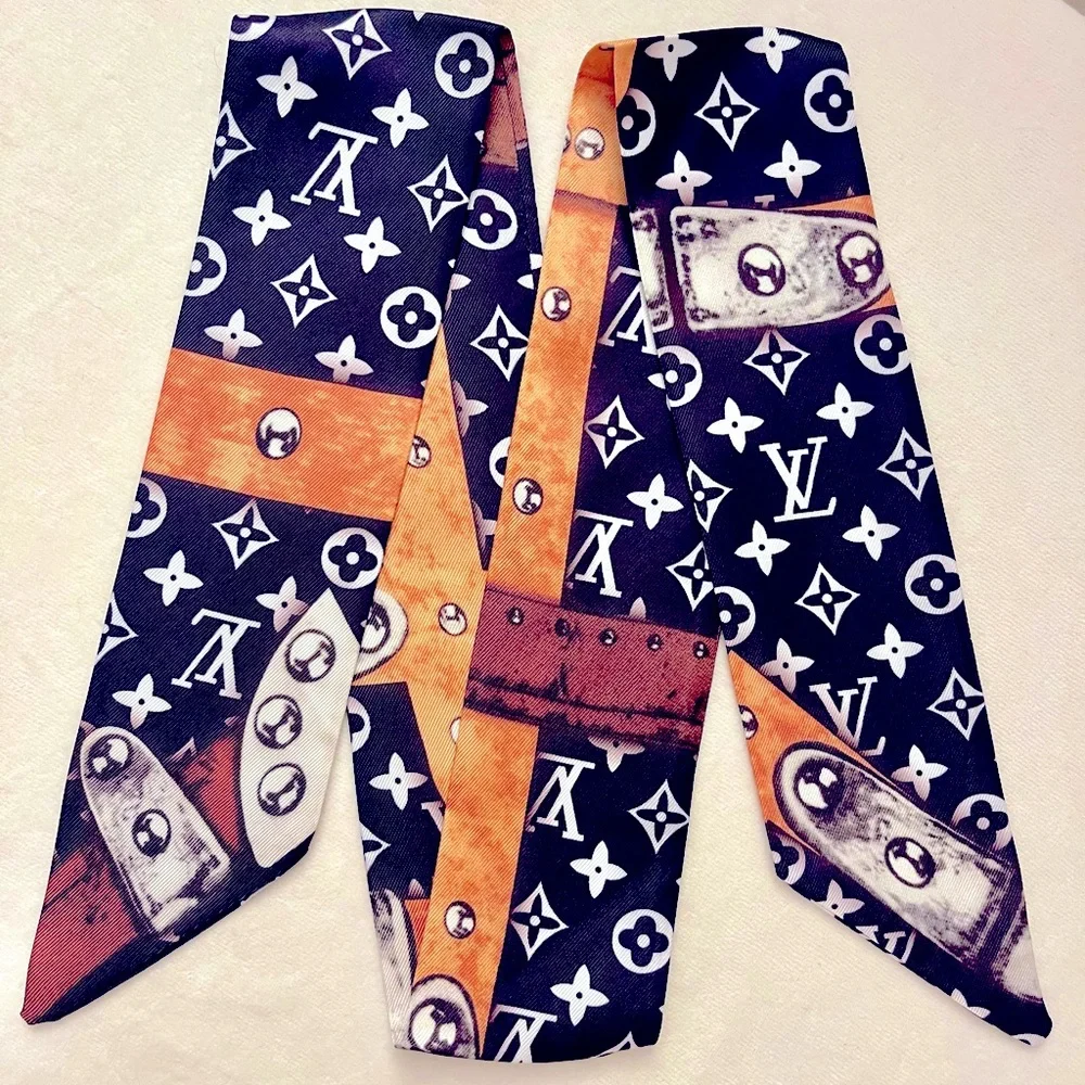 Chains and Monogram Print Twilly Bandeau Wrap Scarf - Picture 3 of 6